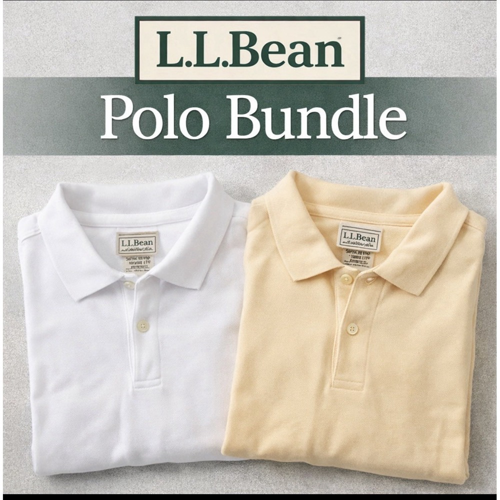 L.L.Bean Polo Shirts Bundle Men's L Tall Cotton Short Sleeve White Yellow Preppy